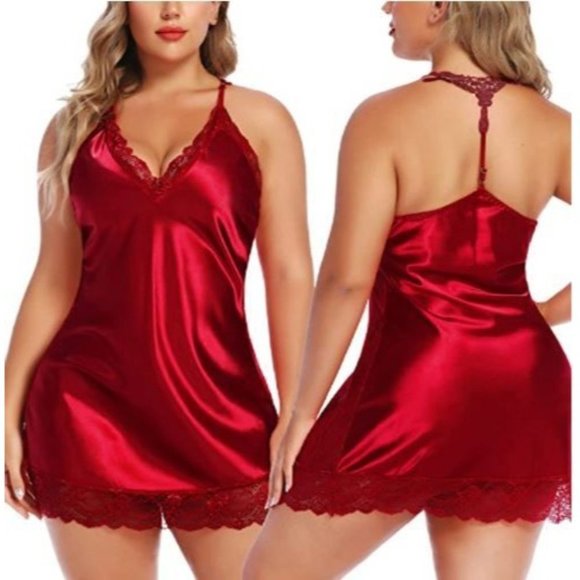 𝅺SIZE Small thru 4X - Valentine Red Satin Chemise - Picture 3 of 4